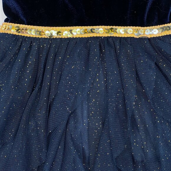 Nicole Miller Girls' Navy Velvet Sparkle and Tiered Tule Ruffles Dress Size 5 - Picture 3 of 7